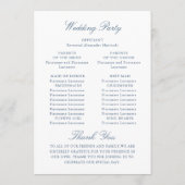 Renaissance  stoffige blauwe huwelijksceremonie programmakaart (Achterkant)