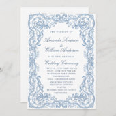 Renaissance  stoffige blauwe huwelijksceremonie programmakaart (Voorkant / Achterkant)