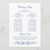 Renaissance  stoffige blauwe huwelijksceremonie programmakaart (Achterkant)