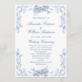 Renaissance stoffige blauwe huwelijksceremonie programmakaart (Voorkant)