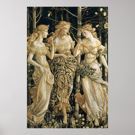 Renaissance Three Graces Art Print Mythical Forest (Voorkant)