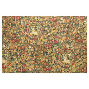Renaissance Unicorn Amid Fruit & Flowers Pattern Stof