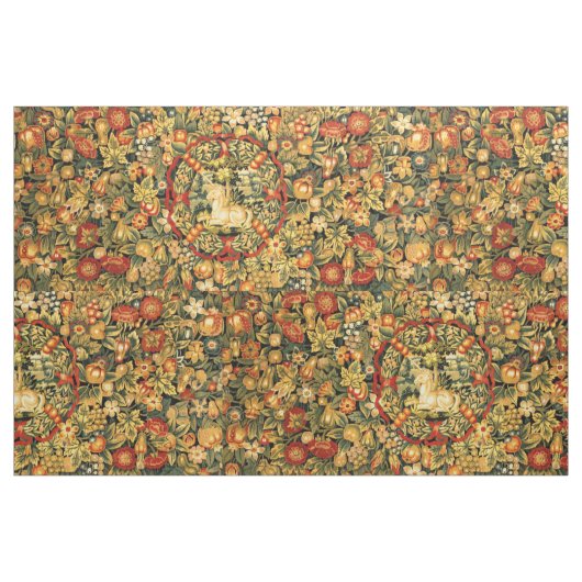 Renaissance Unicorn Amid Fruit & Flowers Pattern Stof (Fat Quarter)