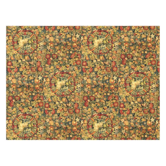 Renaissance Unicorn Amid Fruit & Flowers Pattern Tafelkleed (Voorkant (Horizontaal))