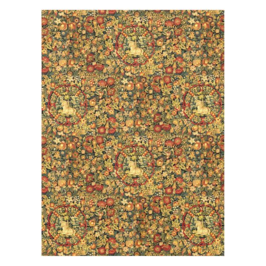 Renaissance Unicorn Amid Fruit & Flowers Pattern Tafelkleed (Voorkant)