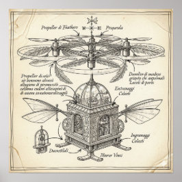 Renaissance vliegmachine tekening poster