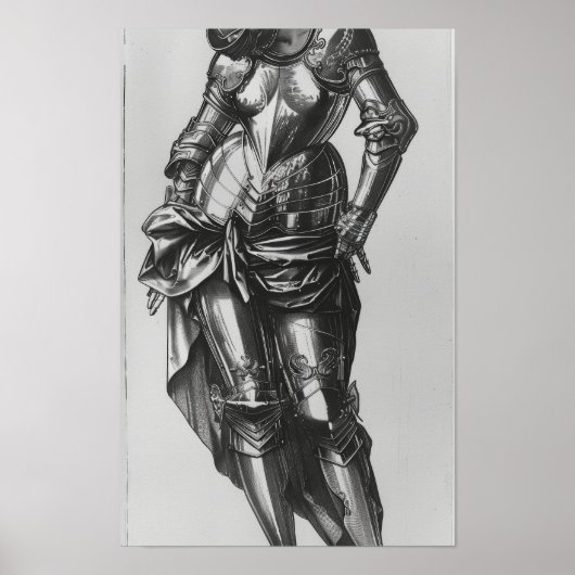 Renaissance Vrouw in Drapery en Bord Armor Poste Poster (Voorkant)