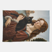 Renaissance-vrouw met een zwarte kat theedoek (Horizontaal)