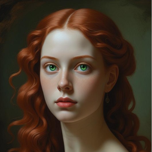 Renaissance vrouw met heldere groene ogen perfect poster