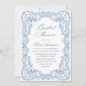 Renaissance Weelderig Stof Blauw Bloemig Bruidsfee Kaart (Voorkant)