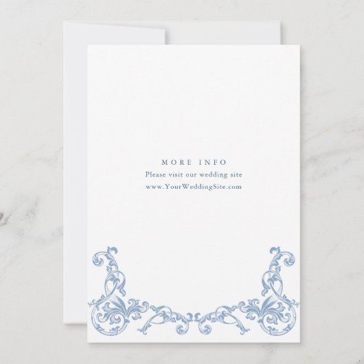 Renaissance Weelderig Stof Blauw Bloemig Bruidsfee Kaart (Achterkant)