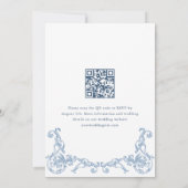 Renaissance Weelderig Stof Blauw Huwelijks QR-code Kaart (Achterkant)
