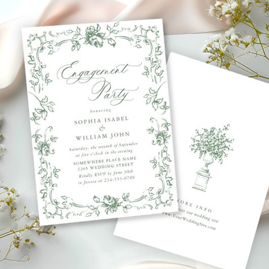 Renaissance Weelderige Saliegroen VERLOVINGSPARTY Kaart