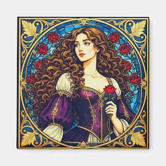 Renaissancedame met roos magneet