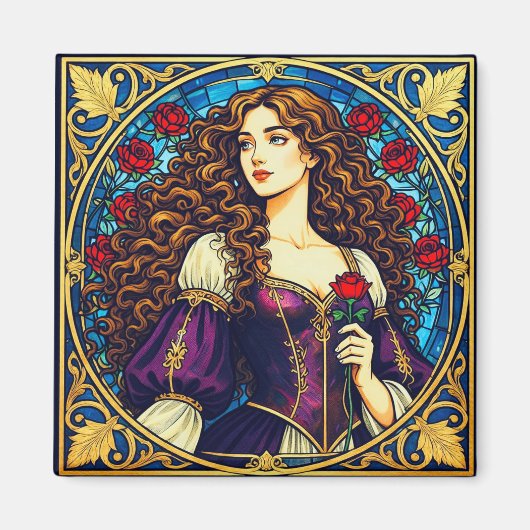 Renaissancedame met roos magneet (Voorkant)