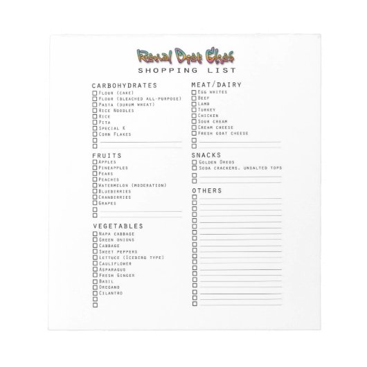 Renale diet Chef Shopping List Pad Notitieblok (Voorkant)