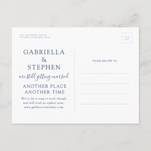 Rendatum opnieuw gekozen batchtbestemming TBD Aankondigingskaart (Achterkant)