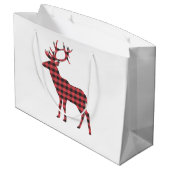 Rendeer met Buffalo geruit motief Groot Cadeauzakje (Achterkant Gekanteld)