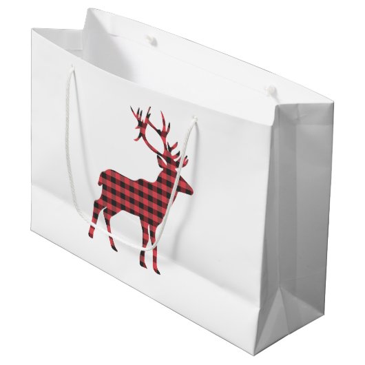 Rendeer met Buffalo geruit motief Groot Cadeauzakje (Voorkant Gekanteld)