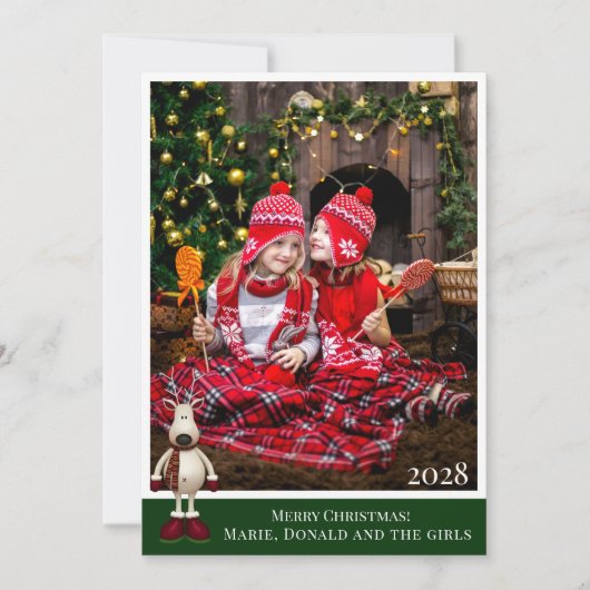 Rendeer Plaid Eenvoudige Voeg Eigen Foto Toe Kerst Feestdagenkaart (Voorkant)