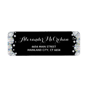 Rendement zwart en zilver Diamond Glitter Etiket
