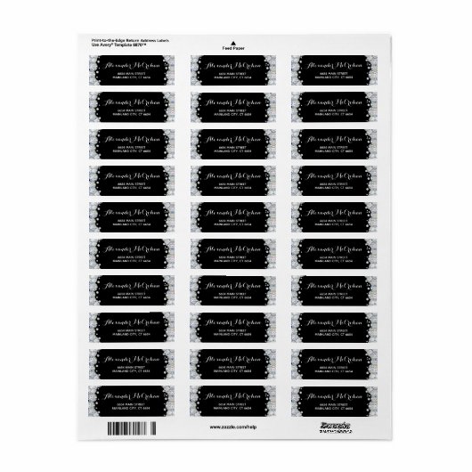 Rendement zwart en zilver Diamond Glitter Etiket (Full Sheet)