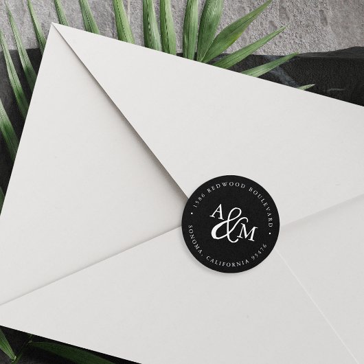 Rendement zwart-wit monogram ronde sticker