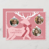 Rendier 3 Foto's Roze Kerst Kaart (Voorkant / Achterkant)