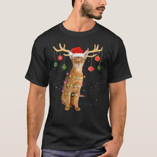 rendier Abyssiniaanse kat met kerstmis L T-shirt (Voorkant)