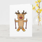 Rendier als Skiloper met Skien & Skistokken Kaart (Gele Bloem)