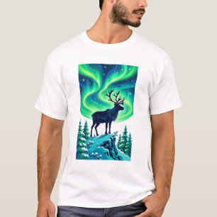 Rendier Aurora Nacht Kerst T-Shirt