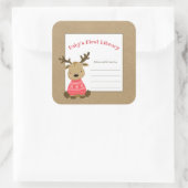 Rendier baby's eerste bibliotheek boekenplaat vierkante sticker (Tas)