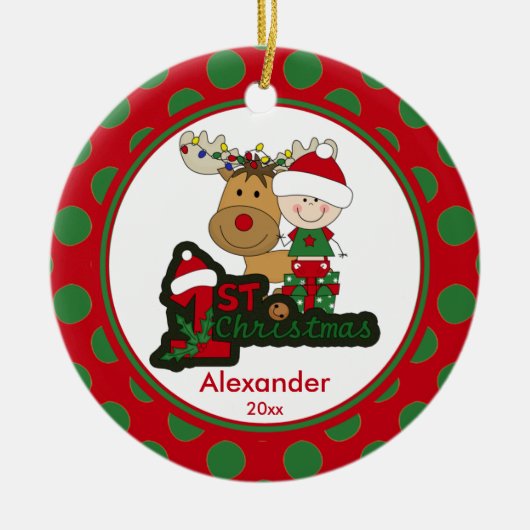 Rendier Baby's Eerste Kerst Ornament (Voorkant)