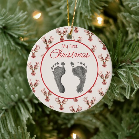  rendier baby's voeten eerste kerst keramisch ornament (Boom)