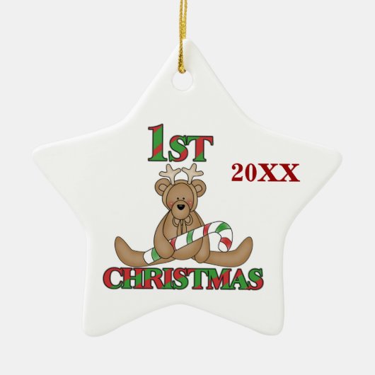 Rendier Beer 1e kerstversiering Keramisch Ornament (Voorkant)