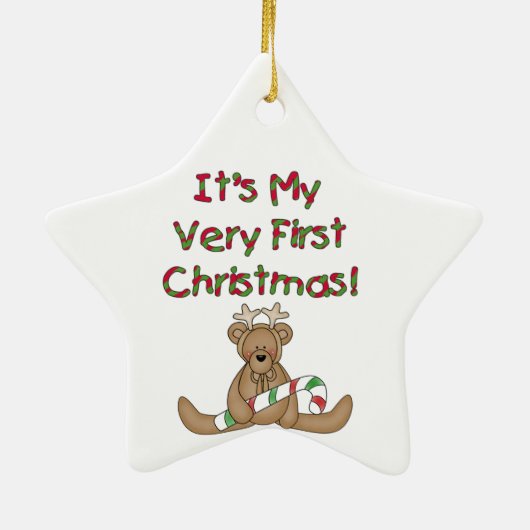 Rendier Beer Zeer Eerste Kerstmis Ornament (Achterkant)