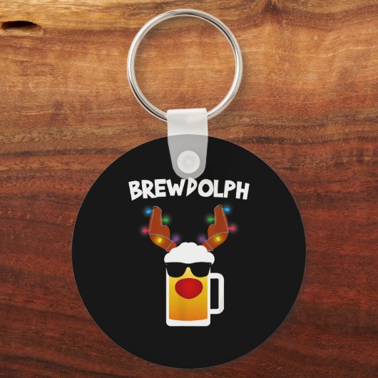 Rendier Bier Rudolph Brouwolf Grappig Kerstfeest Sleutelhanger (Voorkant)