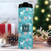 Rendier Bloemen Poinsettia Kerstmis Monogram Thermosbeker
