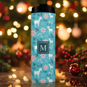 Rendier Bloemen Poinsettia Kerstmis Monogram Thermosbeker