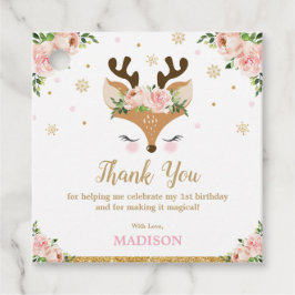 Rendier Bloemen Sneeuwvlokken Verjaardag Dank u Bedankjes Labels