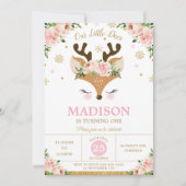 Rendier Bloemen Sneeuwvlokken Winter Verjaardagsfe Kaart (Voorkant)