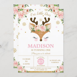 Rendier Bloemen Sneeuwvlokken Winter Verjaardagsfe Kaart