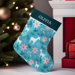 Rendier Bloemige Poinsettia Whimsisch Gepersonalis Kleine Kerstsok