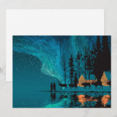 Rendier, blokhut, Noorderlicht bij een wintermeer Feestdagenkaart (Voorkant / Achterkant)