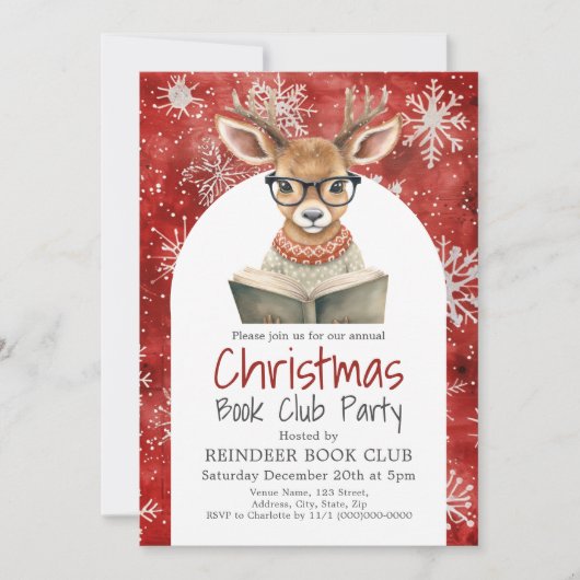 Rendier Book Club Kerstfeest Uitnodiging (Voorkant)