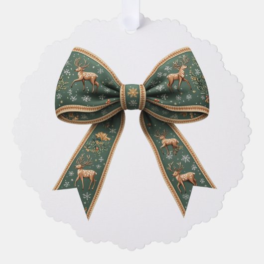 Rendier Bow Kerstvakantie Ornament Kaart (Voorkant)