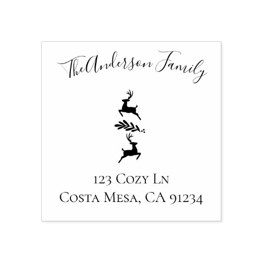 Rendier Branch Duo Familienaam & Retouradres Rubberstempel (Afrduk)