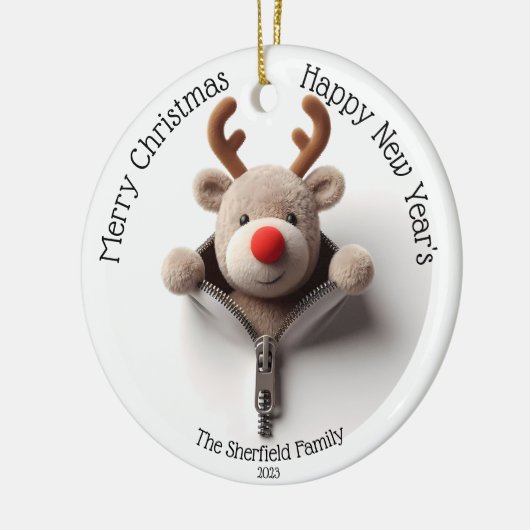Rendier - Busted Rits Gepersonaliseerde Kerstmis Keramisch Ornament (Links)