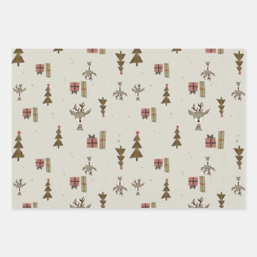 Rendier cadeauverpakking | Drie vellen | WATERVERF (Voorkant)