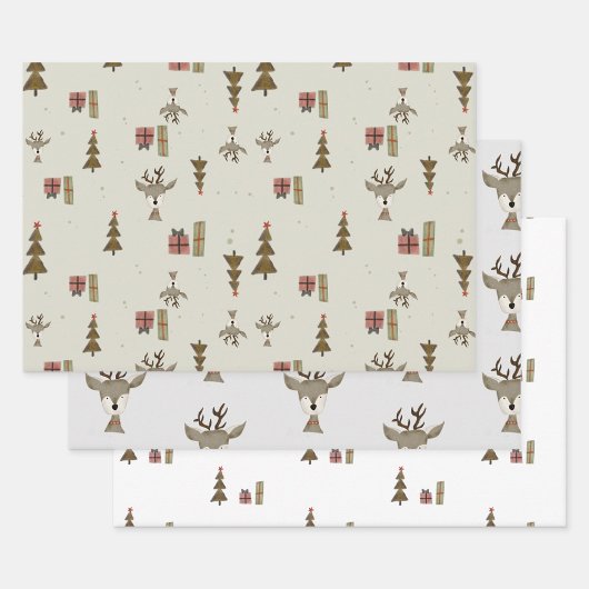 Rendier cadeauverpakking | Drie vellen | WATERVERF